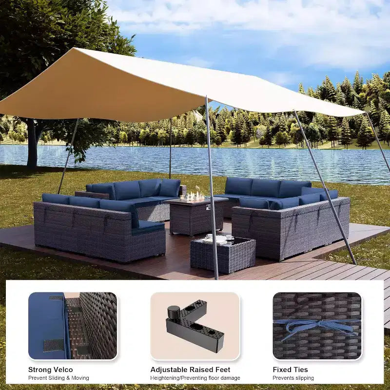 ALAULM Ensemble de Meubles de Jardin 15 Pièces, Salon de Jardin en Rotin et Osier pour l'Extérieur avec Table Brasero