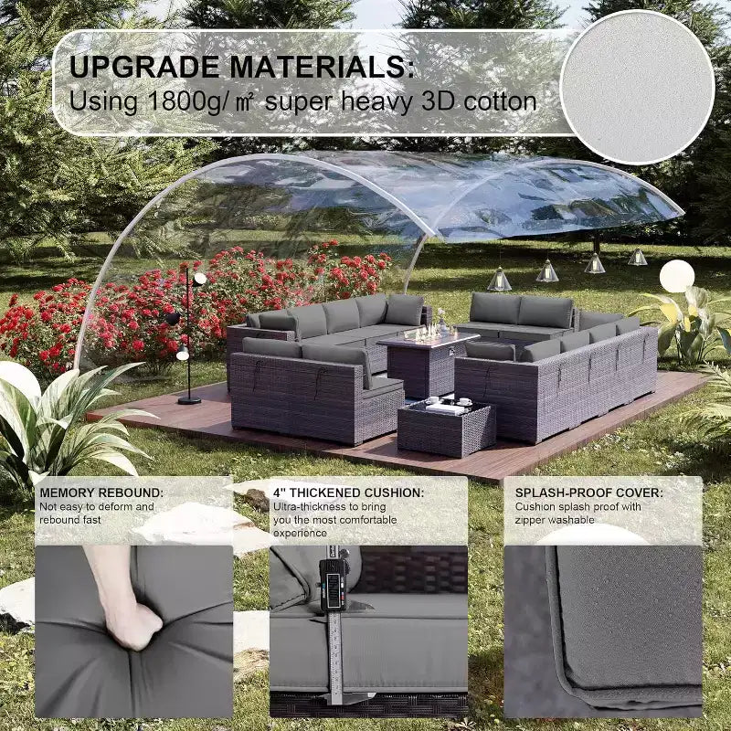 ALAULM Ensemble de Meubles de Jardin 15 Pièces, Salon de Jardin en Rotin et Osier pour l'Extérieur avec Table Brasero