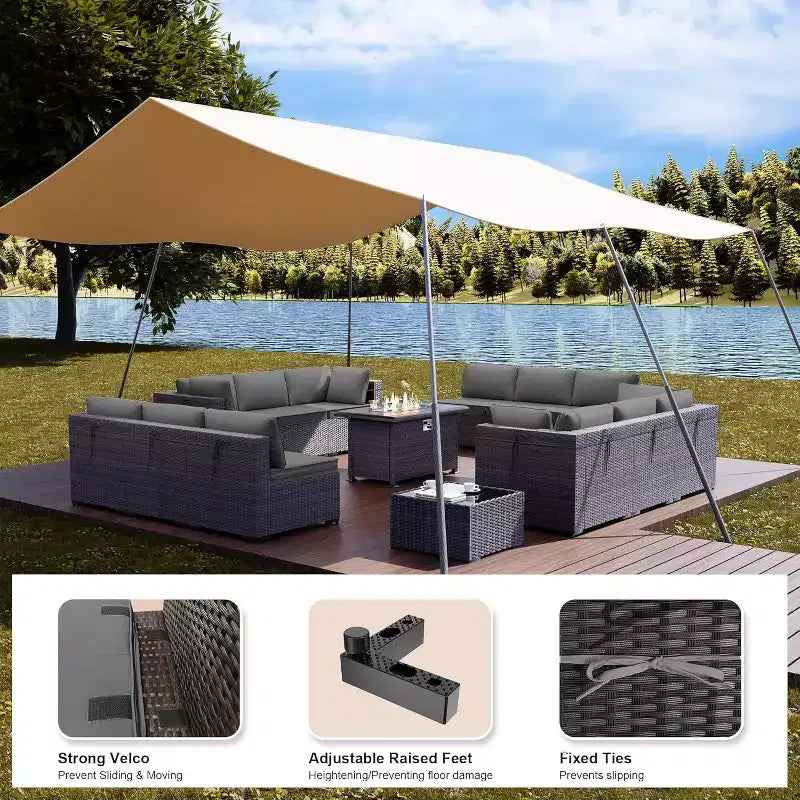 ALAULM Ensemble de Meubles de Jardin 15 Pièces, Salon de Jardin en Rotin et Osier pour l'Extérieur avec Table Brasero