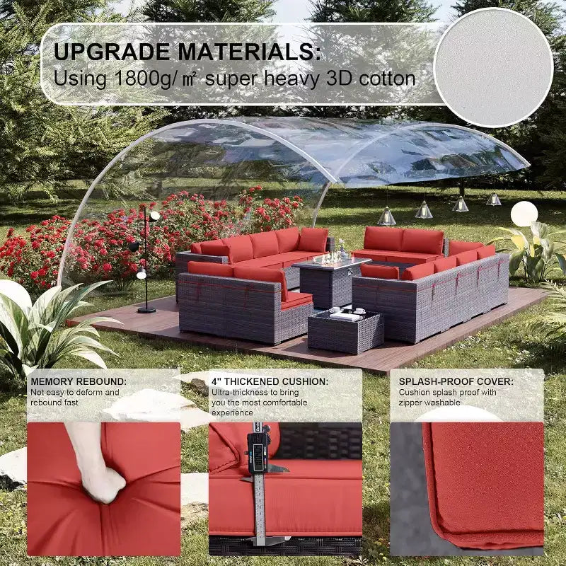 ALAULM Ensemble de Meubles de Jardin 15 Pièces, Salon de Jardin en Rotin et Osier pour l'Extérieur avec Table Brasero