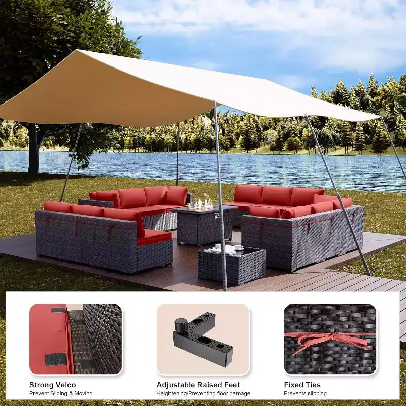 ALAULM Ensemble de Meubles de Jardin 15 Pièces, Salon de Jardin en Rotin et Osier pour l'Extérieur avec Table Brasero
