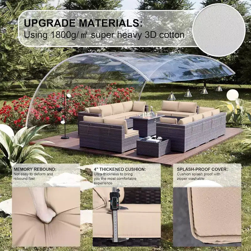 ALAULM Ensemble de Meubles de Jardin 15 Pièces, Salon de Jardin en Rotin et Osier pour l'Extérieur avec Table Brasero