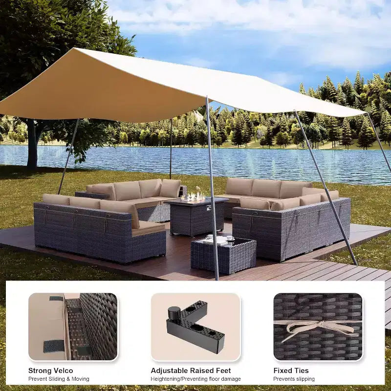 ALAULM Ensemble de Meubles de Jardin 15 Pièces, Salon de Jardin en Rotin et Osier pour l'Extérieur avec Table Brasero