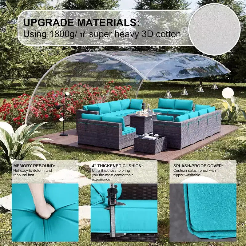 ALAULM Ensemble de Meubles de Jardin 15 Pièces, Salon de Jardin en Rotin et Osier pour l'Extérieur avec Table Brasero