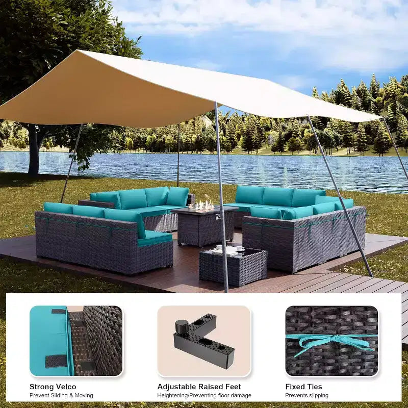 ALAULM Ensemble de Meubles de Jardin 15 Pièces, Salon de Jardin en Rotin et Osier pour l'Extérieur avec Table Brasero