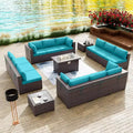 ALAULM 15PCS Patio Furniture Sets, Wicker Rattan Outdoor Conversation Set w/Fire Pit Table