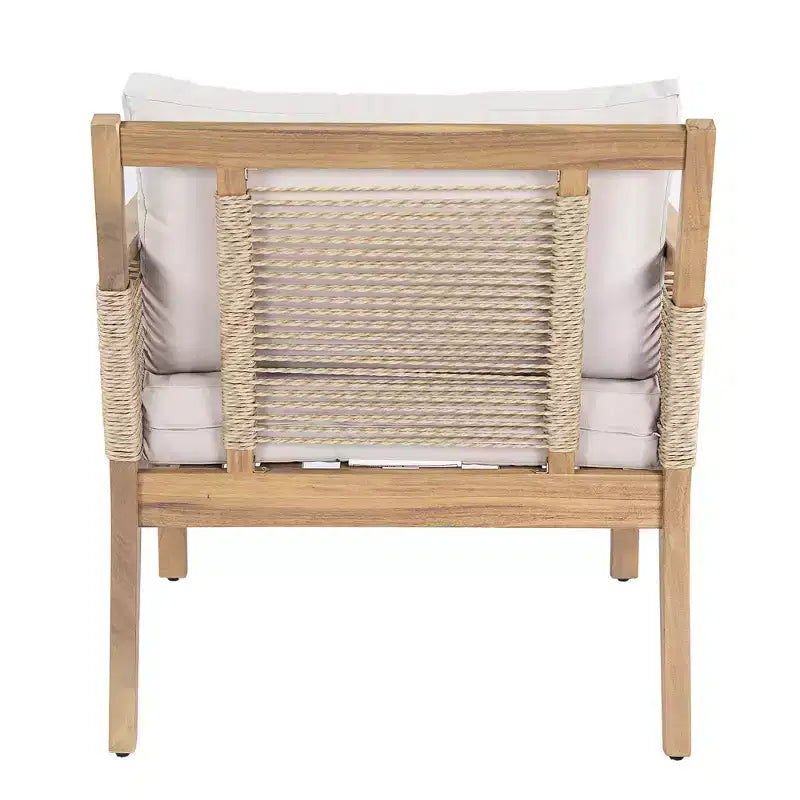 Ensemble de canapés de patio en bois d'acacia Whisen 5 pièces, ensemble de conversation d'extérieur avec canapé 3 places, 2 chaises et 2 tables basses
