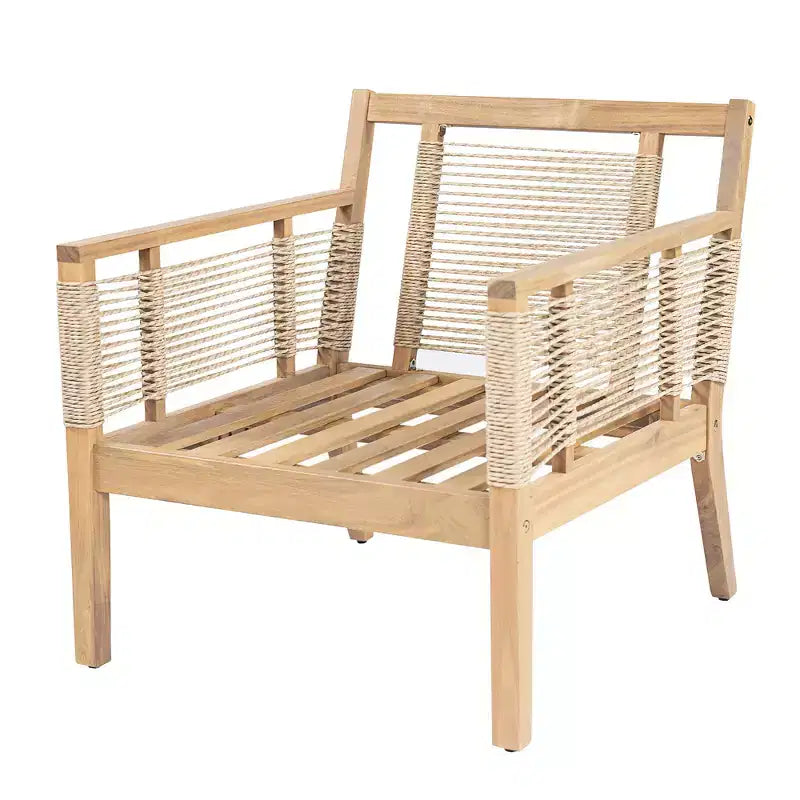 Ensemble de canapés de patio en bois d'acacia Whisen 5 pièces, ensemble de conversation d'extérieur avec canapé 3 places, 2 chaises et 2 tables basses