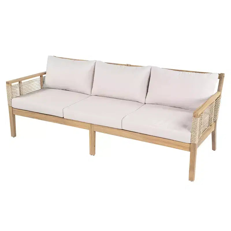 Ensemble de canapés de patio en bois d'acacia Whisen 5 pièces, ensemble de conversation d'extérieur avec canapé 3 places, 2 chaises et 2 tables basses