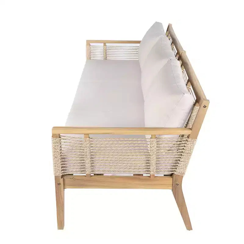 Ensemble de canapés de patio en bois d'acacia Whisen 5 pièces, ensemble de conversation d'extérieur avec canapé 3 places, 2 chaises et 2 tables basses