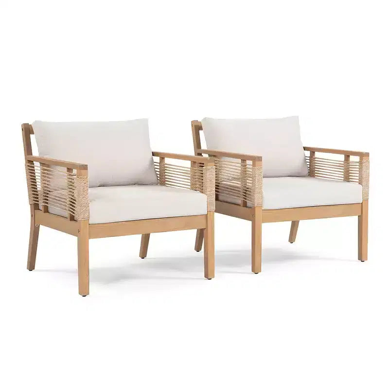Ensemble de canapés de patio en bois d'acacia Whisen 5 pièces, ensemble de conversation d'extérieur avec canapé 3 places, 2 chaises et 2 tables basses