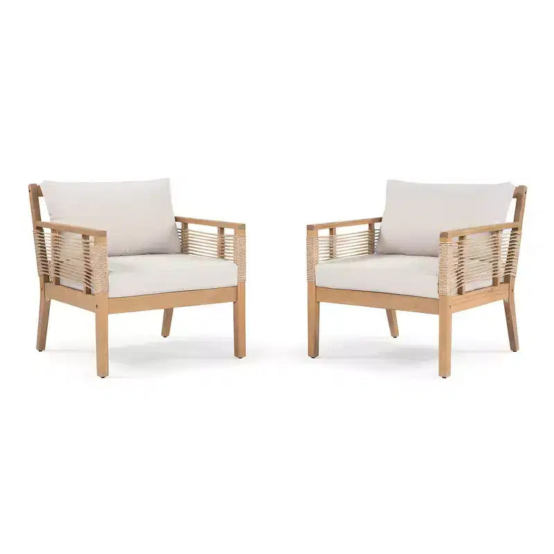 Ensemble de canapés de patio en bois d'acacia Whisen 5 pièces, ensemble de conversation d'extérieur avec canapé 3 places, 2 chaises et 2 tables basses