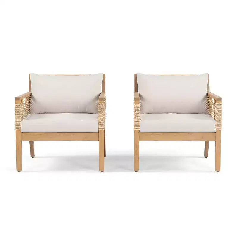 Ensemble de canapés de patio en bois d'acacia Whisen 5 pièces, ensemble de conversation d'extérieur avec canapé 3 places, 2 chaises et 2 tables basses