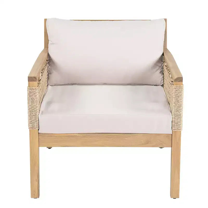 Ensemble de canapés de patio en bois d'acacia Whisen 5 pièces, ensemble de conversation d'extérieur avec canapé 3 places, 2 chaises et 2 tables basses