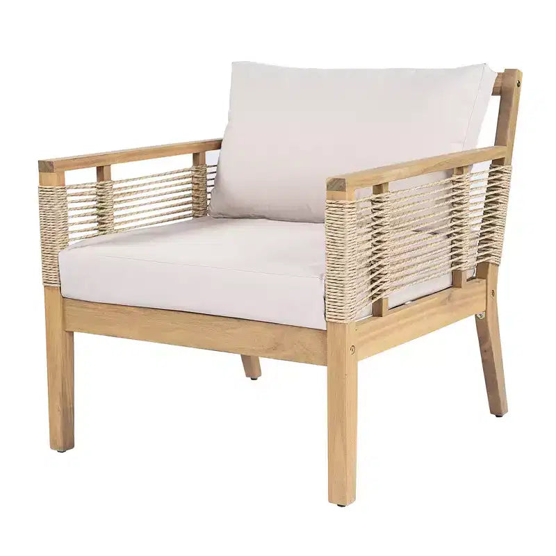 Ensemble de canapés de patio en bois d'acacia Whisen 5 pièces, ensemble de conversation d'extérieur avec canapé 3 places, 2 chaises et 2 tables basses