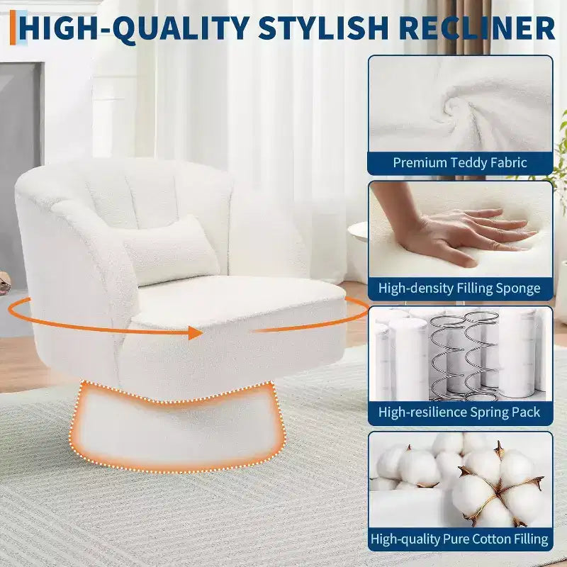 Fauteuil pivotant Acekool 360° – Fauteuil de salon douillet en velours Teddy