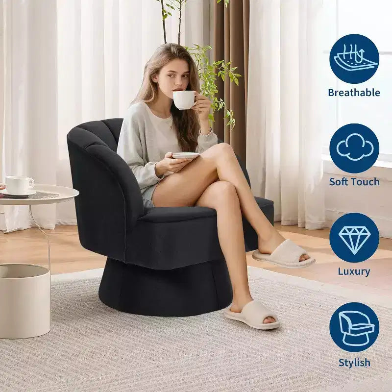 Fauteuil pivotant Acekool 360° – Fauteuil de salon douillet en velours Teddy