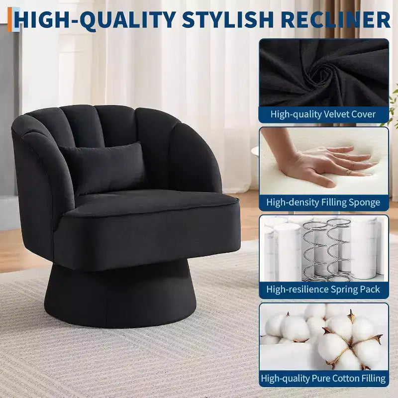 Fauteuil pivotant Acekool 360° – Fauteuil de salon douillet en velours Teddy