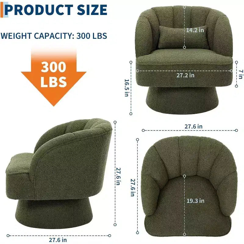 Fauteuil pivotant Acekool 360° – Fauteuil de salon douillet en velours Teddy