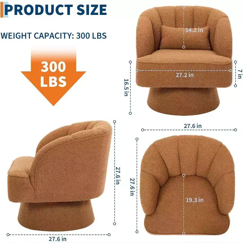 Fauteuil pivotant Acekool 360° – Fauteuil de salon douillet en velours Teddy