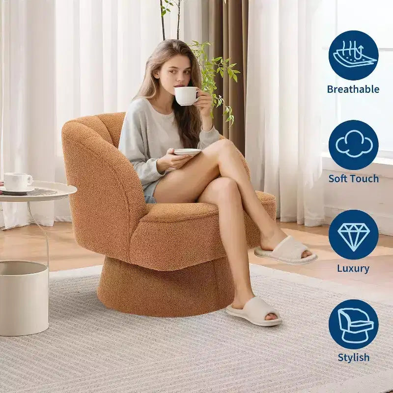 Fauteuil pivotant Acekool 360° – Fauteuil de salon douillet en velours Teddy
