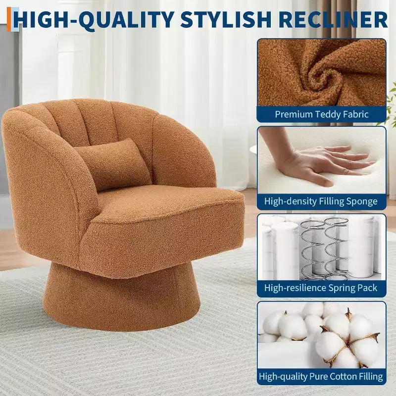 Fauteuil pivotant Acekool 360° – Fauteuil de salon douillet en velours Teddy