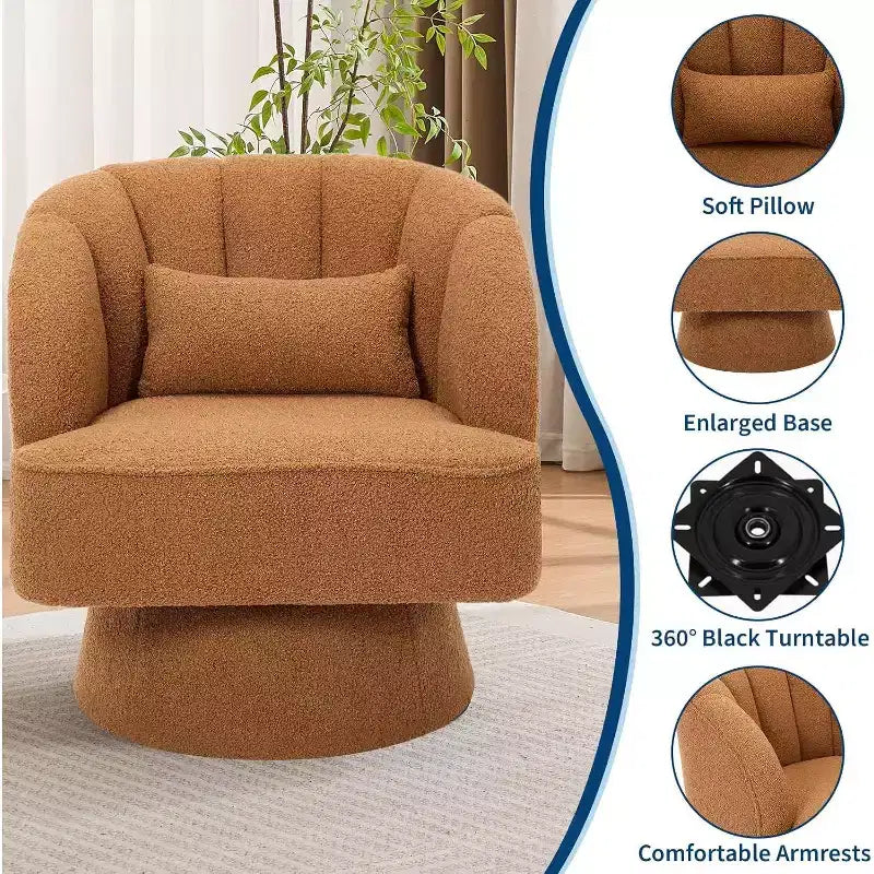 Fauteuil pivotant Acekool 360° – Fauteuil de salon douillet en velours Teddy