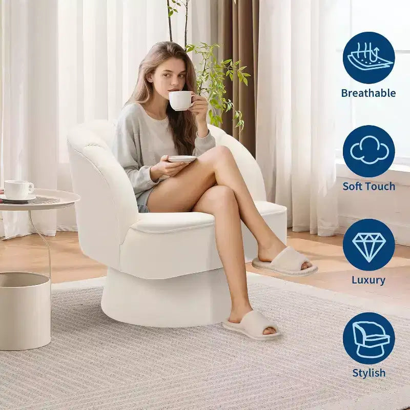 Fauteuil pivotant Acekool 360° – Fauteuil de salon douillet en velours Teddy