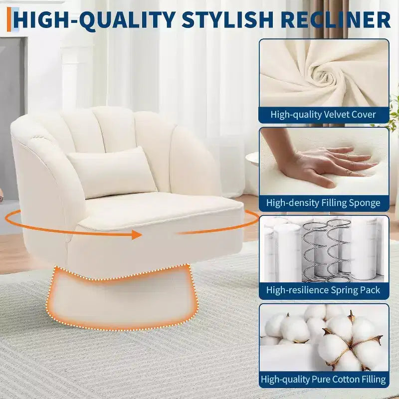 Fauteuil pivotant Acekool 360° – Fauteuil de salon douillet en velours Teddy