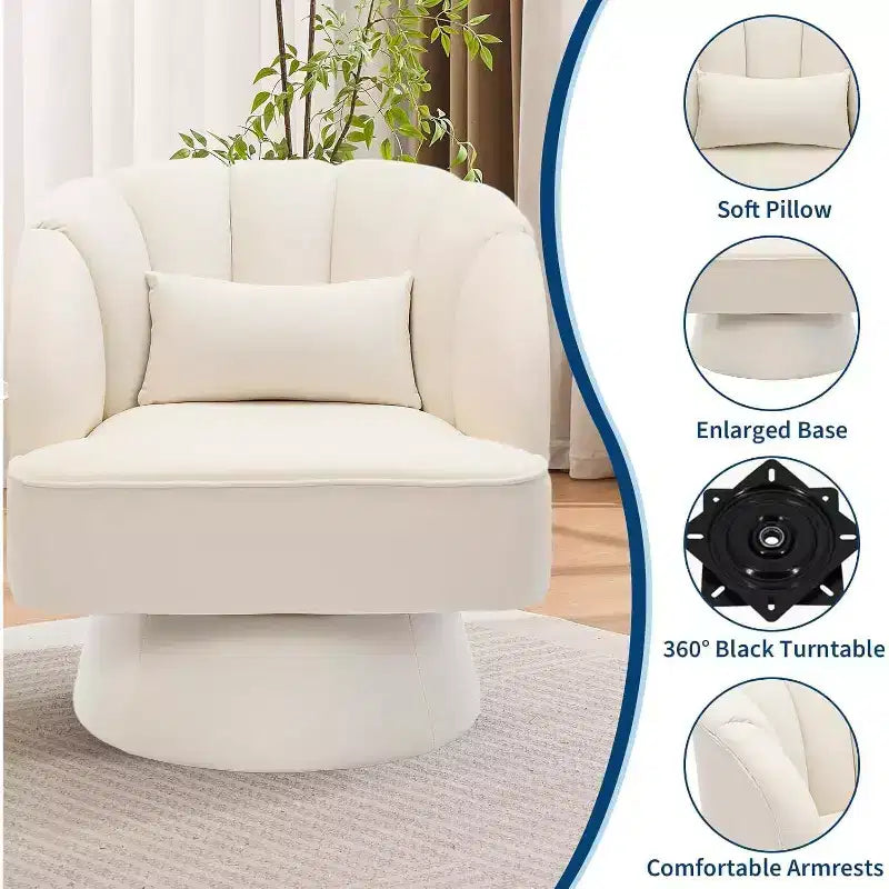 Fauteuil pivotant Acekool 360° – Fauteuil de salon douillet en velours Teddy