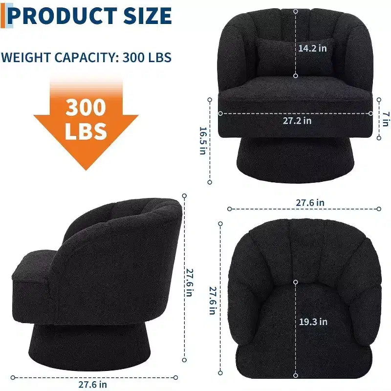 Fauteuil pivotant Acekool 360° – Fauteuil de salon douillet en velours Teddy