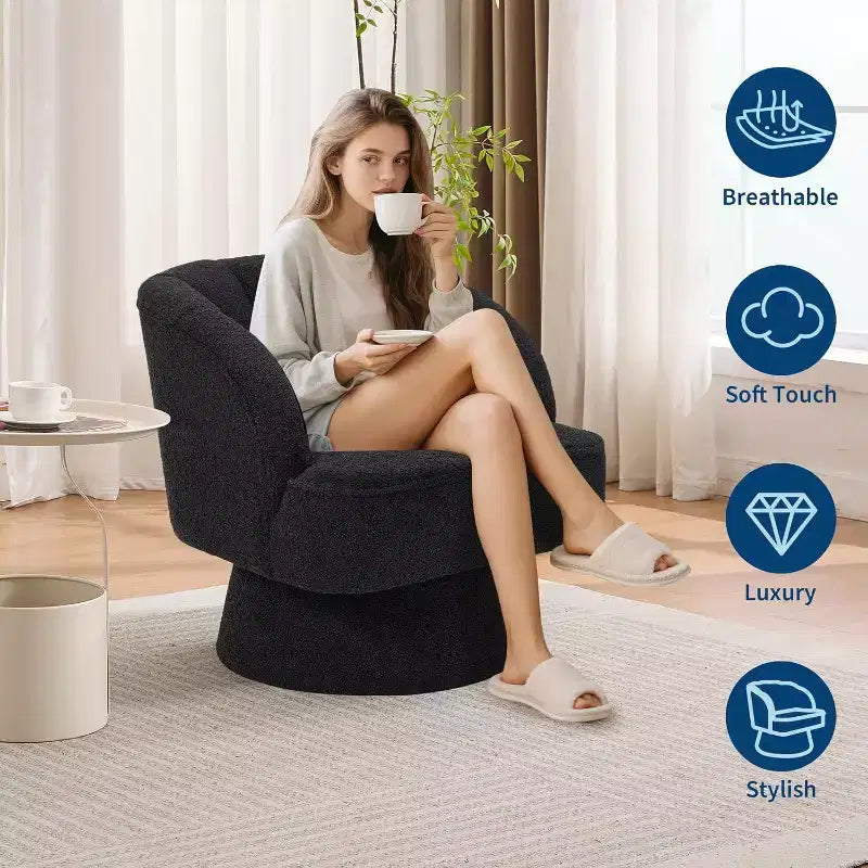 Fauteuil pivotant Acekool 360° – Fauteuil de salon douillet en velours Teddy