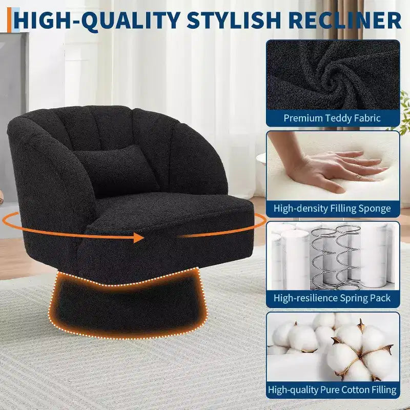 Fauteuil pivotant Acekool 360° – Fauteuil de salon douillet en velours Teddy