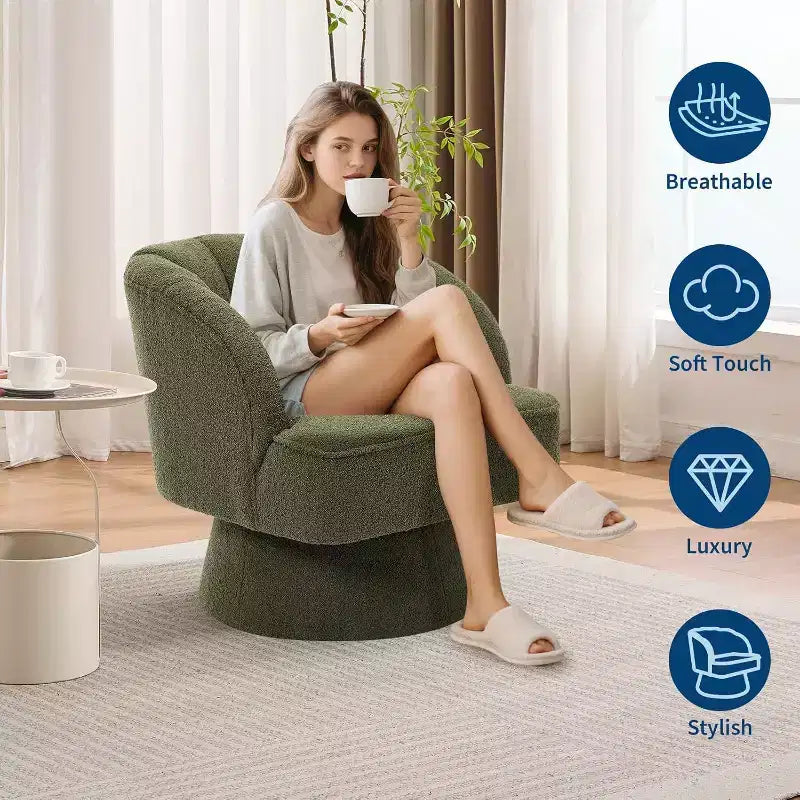 Fauteuil pivotant Acekool 360° – Fauteuil de salon douillet en velours Teddy