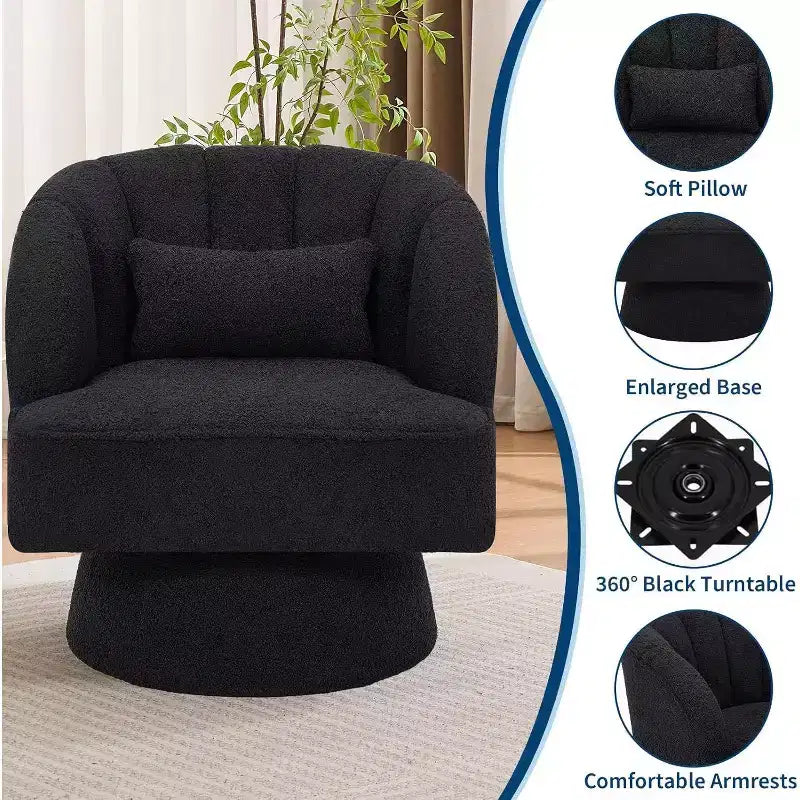 Fauteuil pivotant Acekool 360° – Fauteuil de salon douillet en velours Teddy
