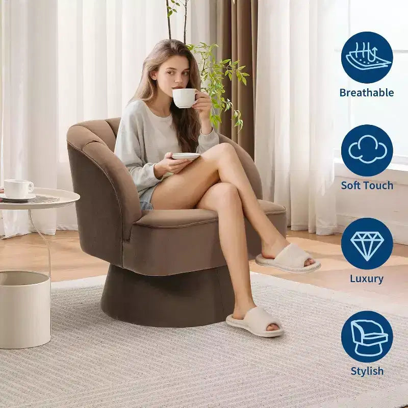 Fauteuil pivotant Acekool 360° – Fauteuil de salon douillet en velours Teddy