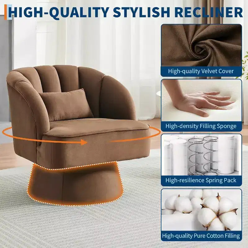 Fauteuil pivotant Acekool 360° – Fauteuil de salon douillet en velours Teddy