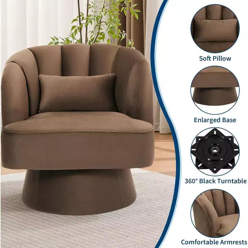 Fauteuil pivotant Acekool 360° – Fauteuil de salon douillet en velours Teddy