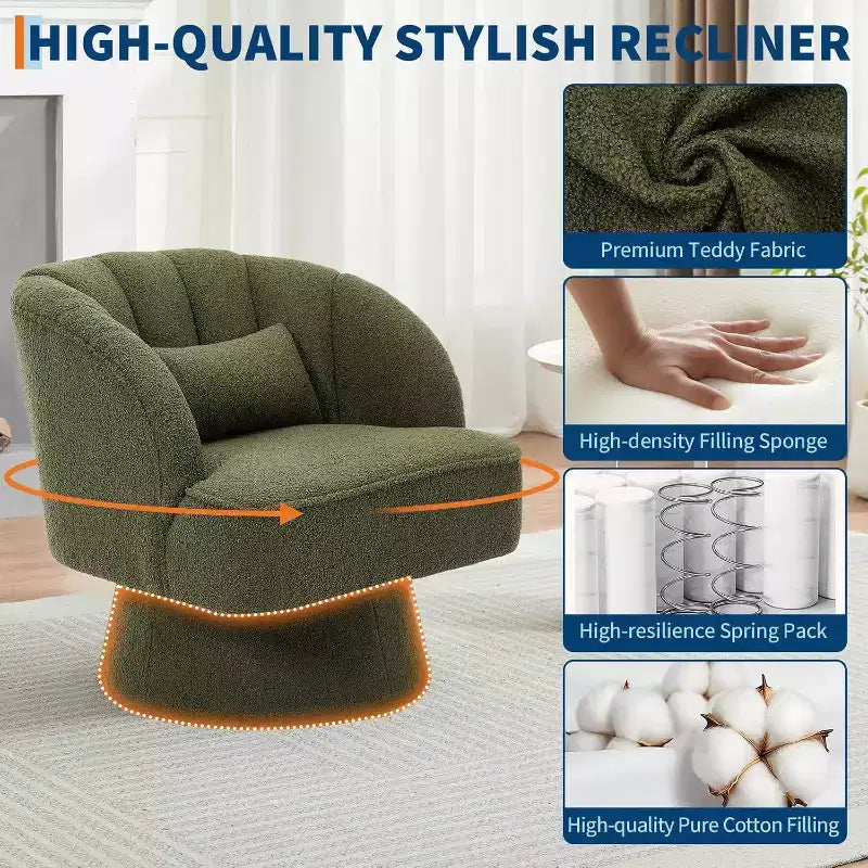 Fauteuil pivotant Acekool 360° – Fauteuil de salon douillet en velours Teddy