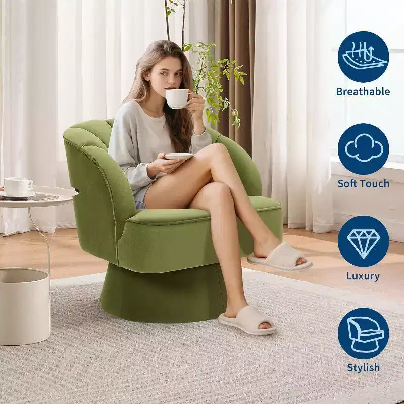 Fauteuil pivotant Acekool 360° – Fauteuil de salon douillet en velours Teddy