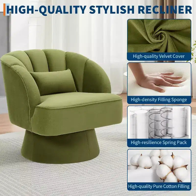Fauteuil pivotant Acekool 360° – Fauteuil de salon douillet en velours Teddy