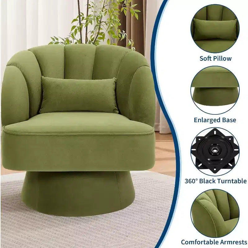 Fauteuil pivotant Acekool 360° – Fauteuil de salon douillet en velours Teddy