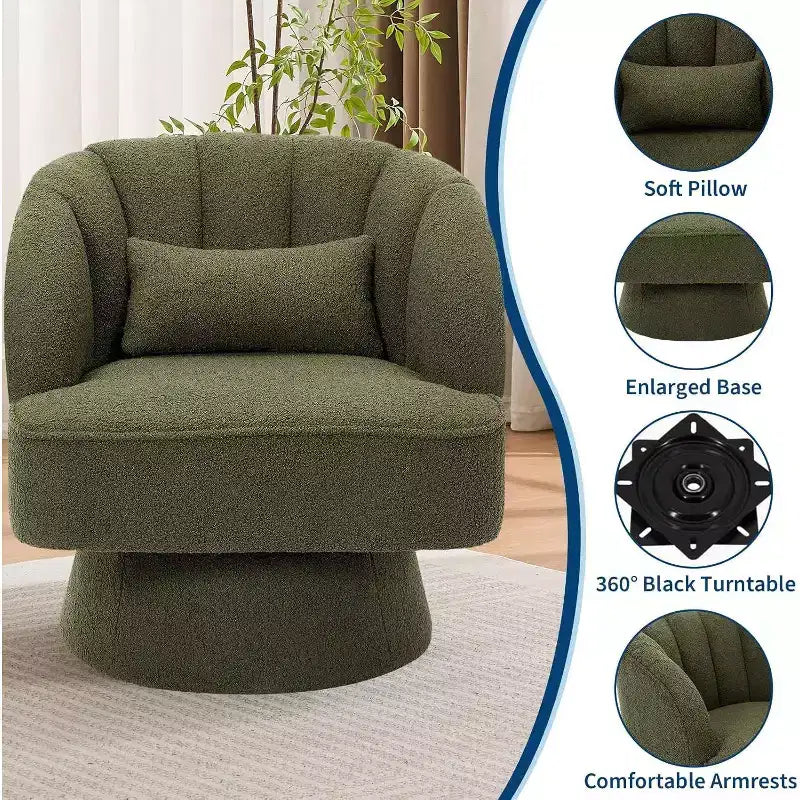 Fauteuil pivotant Acekool 360° – Fauteuil de salon douillet en velours Teddy