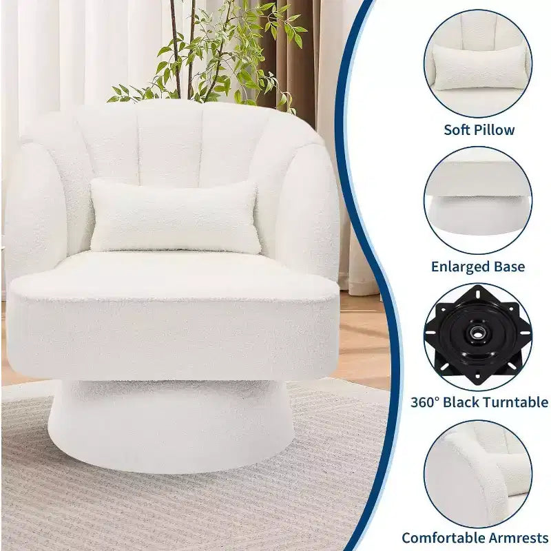 Fauteuil pivotant Acekool 360° – Fauteuil de salon douillet en velours Teddy
