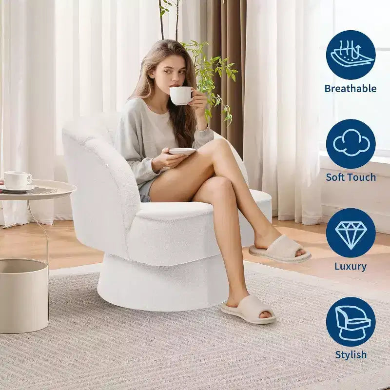Fauteuil pivotant Acekool 360° – Fauteuil de salon douillet en velours Teddy