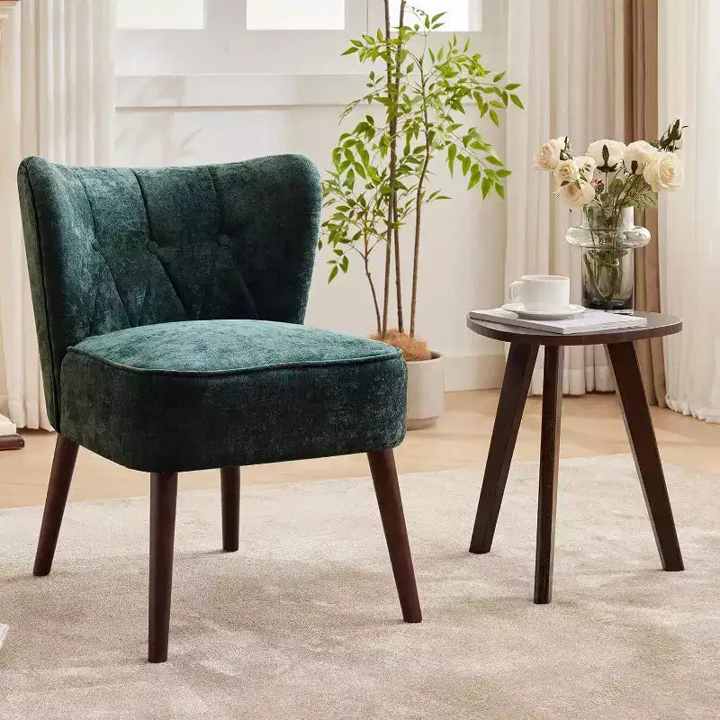 Acekool Modern Armless Chair - Plush Velvet Upholstery with Wooden Legs (Multiple Colors)