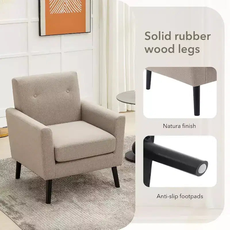 Fauteuil d'appoint en tissu Acekool avec pieds en bois, fauteuil de style moderne du milieu du siècle pour salon, chambre à coucher, appartement