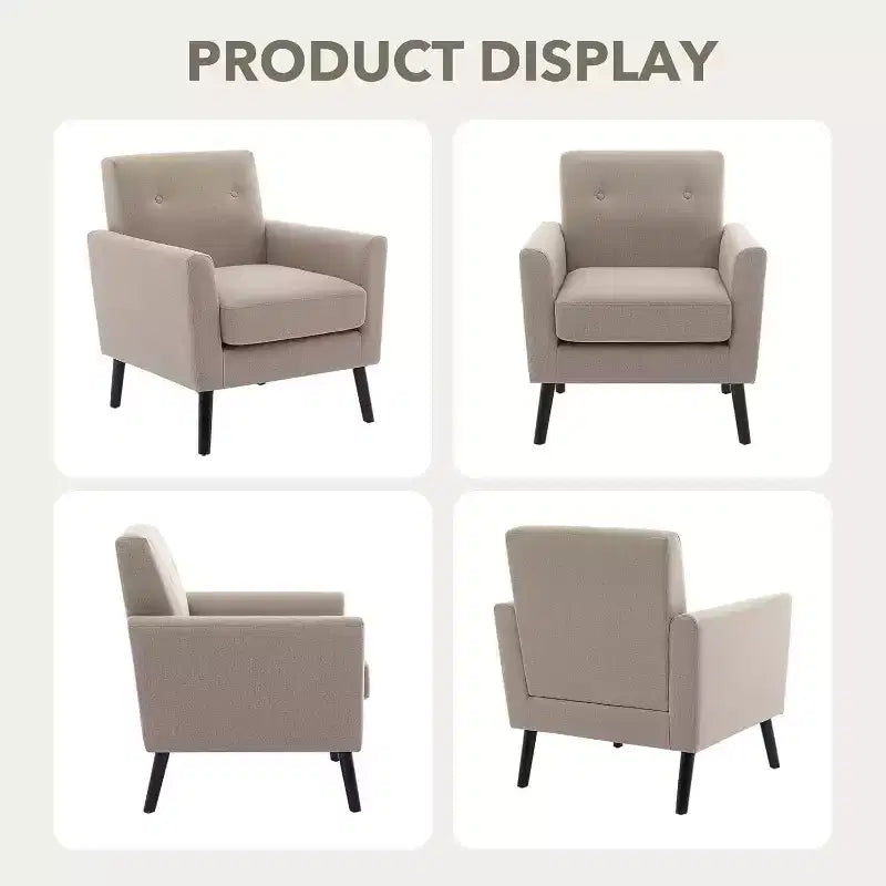Fauteuil d'appoint en tissu Acekool avec pieds en bois, fauteuil de style moderne du milieu du siècle pour salon, chambre à coucher, appartement