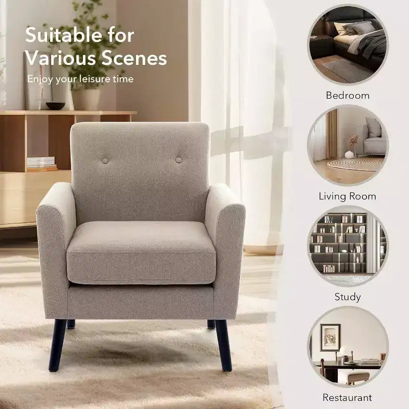 Fauteuil d'appoint en tissu Acekool avec pieds en bois, fauteuil de style moderne du milieu du siècle pour salon, chambre à coucher, appartement