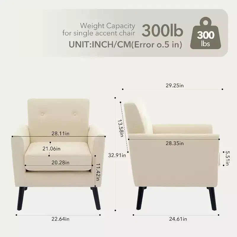 Fauteuil d'appoint en tissu Acekool avec pieds en bois, fauteuil de style moderne du milieu du siècle pour salon, chambre à coucher, appartement